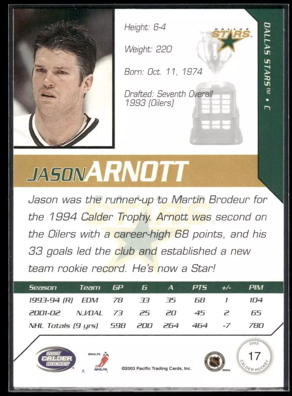 2002-03 Pacific Calder #17 Jason Arnott 1