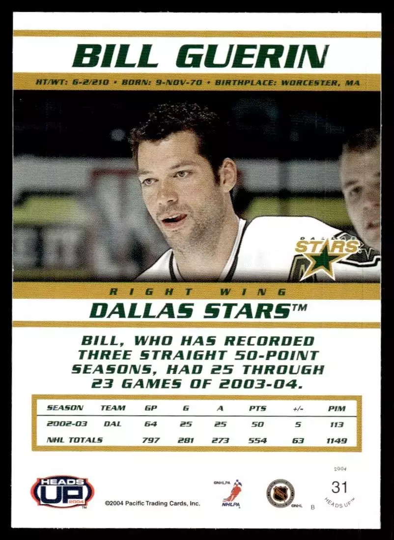 2003-04 Pacific Heads Up #31 Bill Guerin 1