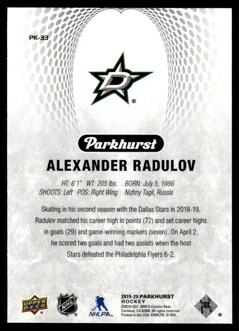 2019-20 Parkhurst Parkies #PK33 Alexander Radulov 1