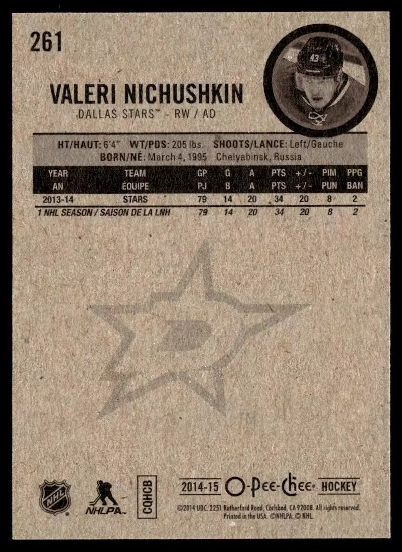 2014-15 O-Pee-Chee #261 Valeri Nichushkin 1
