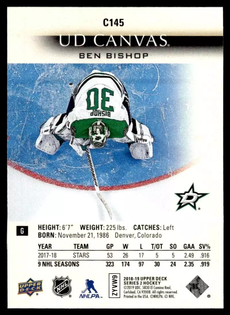 2018-19 Upper Deck Canvas #C145 Ben Bishop 1