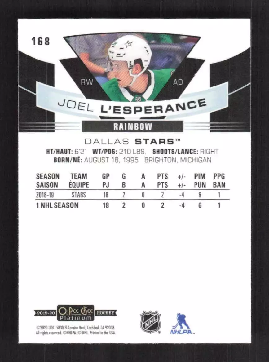 2019-20 O-Pee-Chee Platinum Rainbow #168 Joel L'Esperance 1