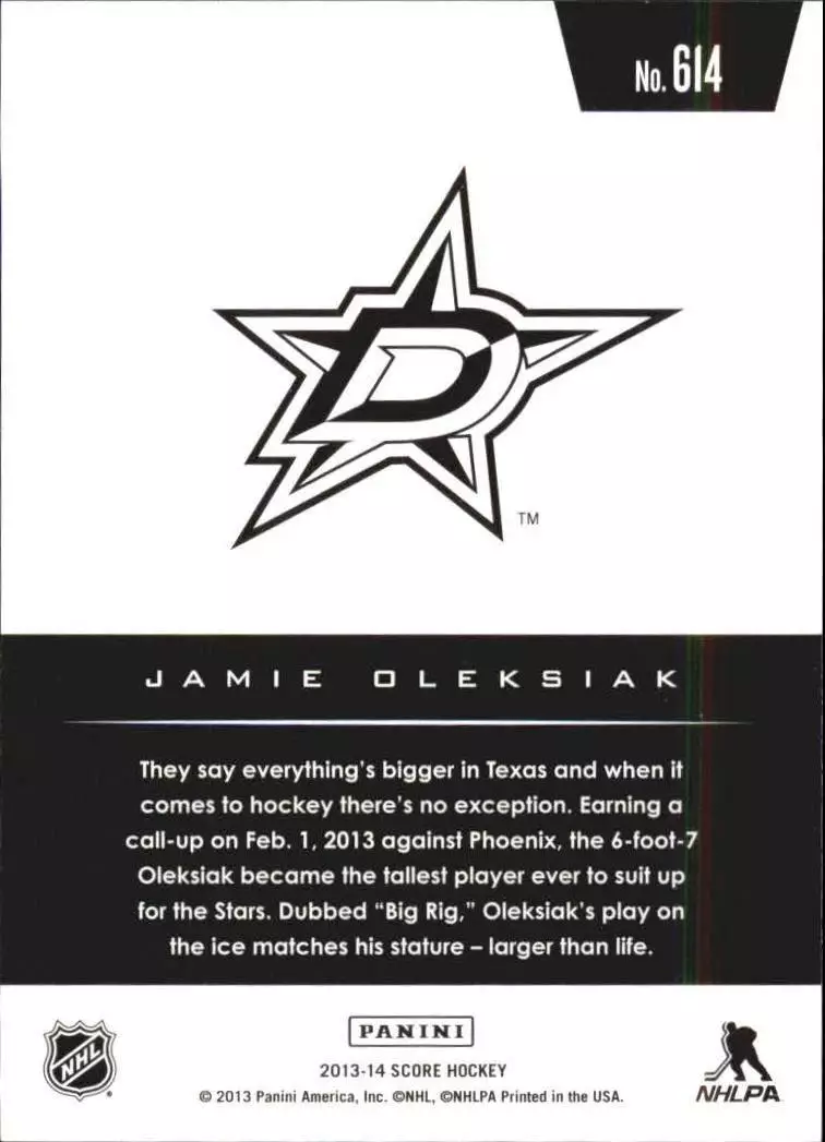 2013-14 Score #614 Jamie Oleksiak HR RC 1