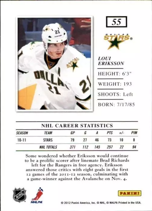 2011-12 Elite #55 Loui Eriksson 1