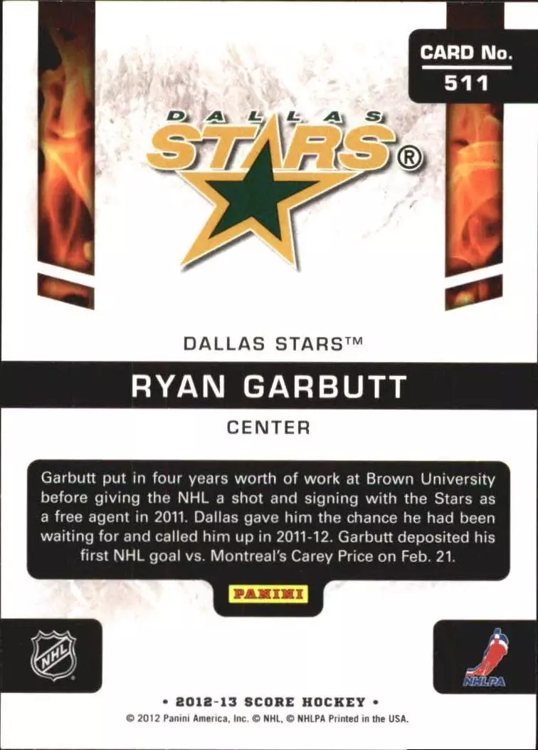 2012-13 Score #511 Ryan Garbutt HR RC 1