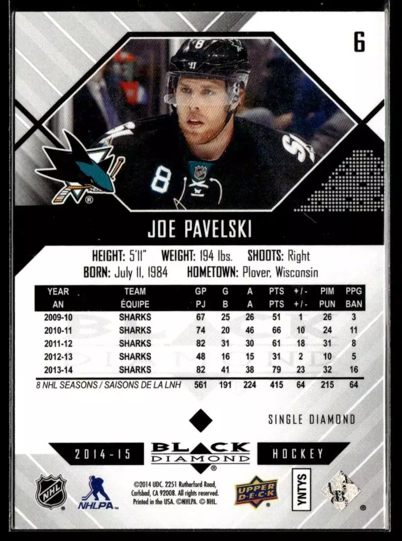 2014-15 Black Diamond #6 Joe Pavelski 1