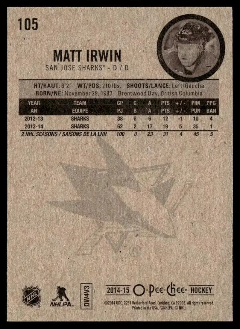 2014-15 O-Pee-Chee #105 Matt Irwin 1