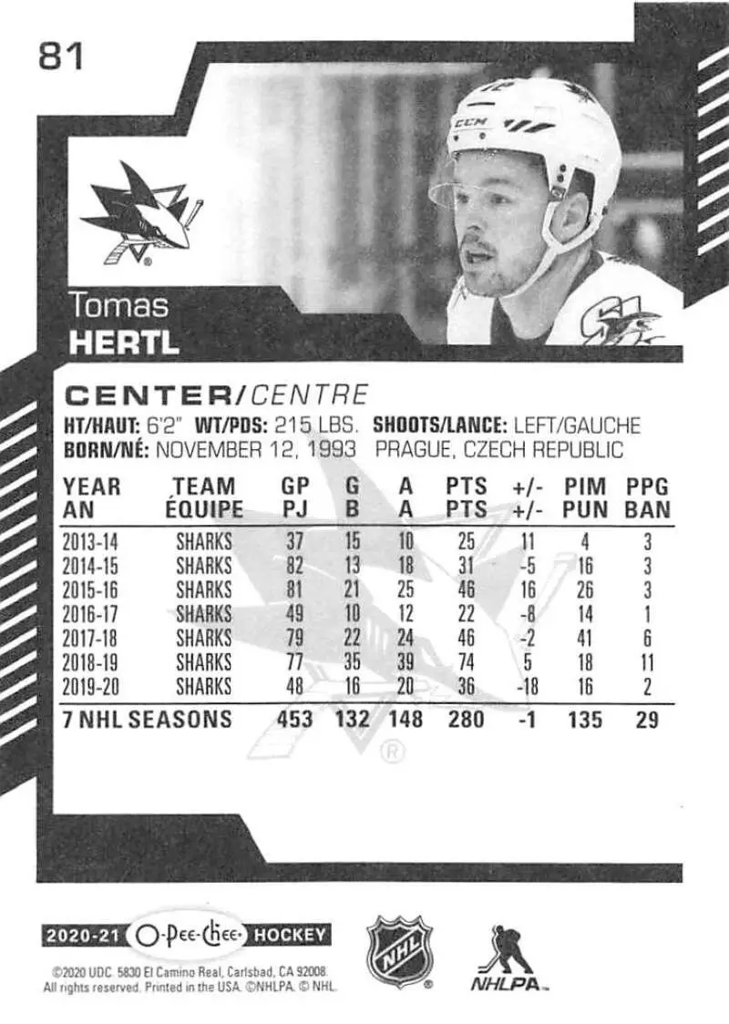 2020-21 O-Pee-Chee #81 Tomas Hertl 1