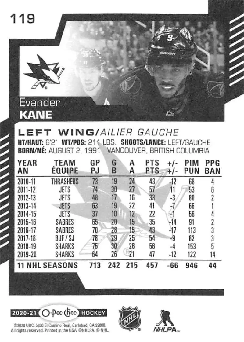 2020-21 O-Pee-Chee #119 Evander Kane 1