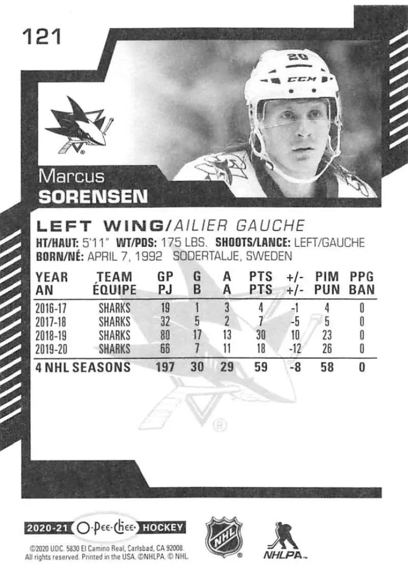 2020-21 O-Pee-Chee #121 Marcus Sorensen 1