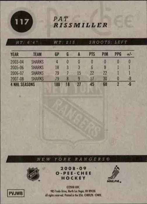 2008-09 O-Pee-Chee #117 Pat Rissmiller 1