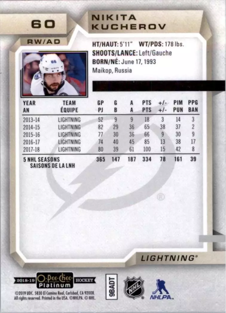 2018-19 O-Pee-Chee Platinum #60 Nikita Kucherov 1