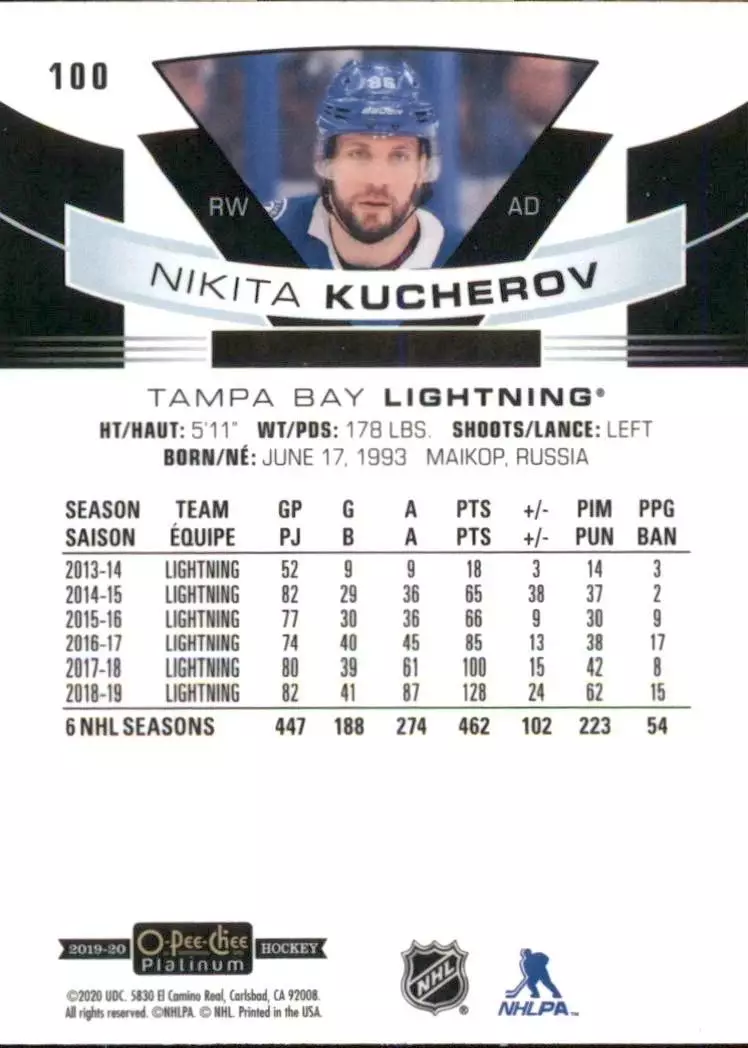 2019-20 O-Pee-Chee Platinum #100 Nikita Kucherov 1