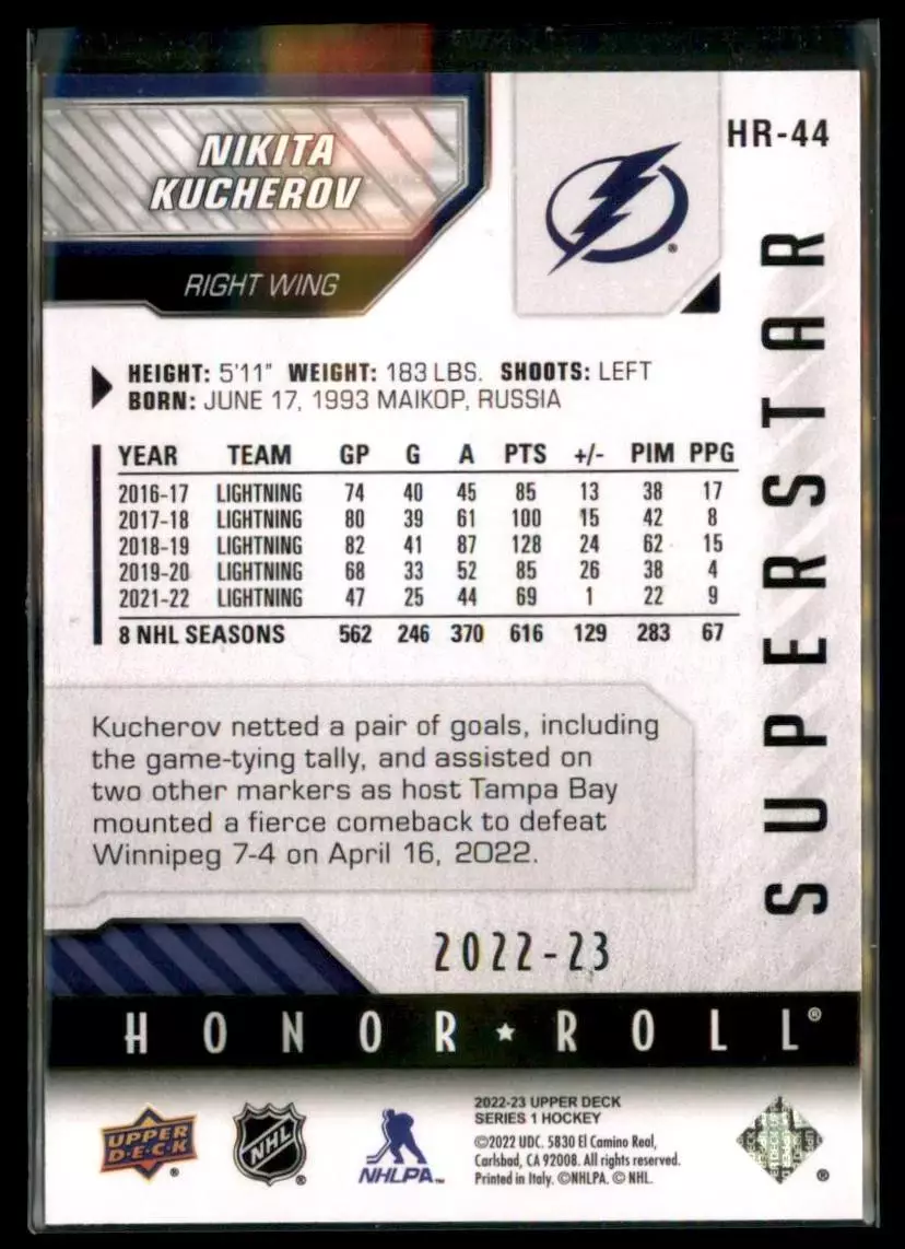 2022-23 Upper Deck Honor Roll #HR44 Nikita Kucherov 1