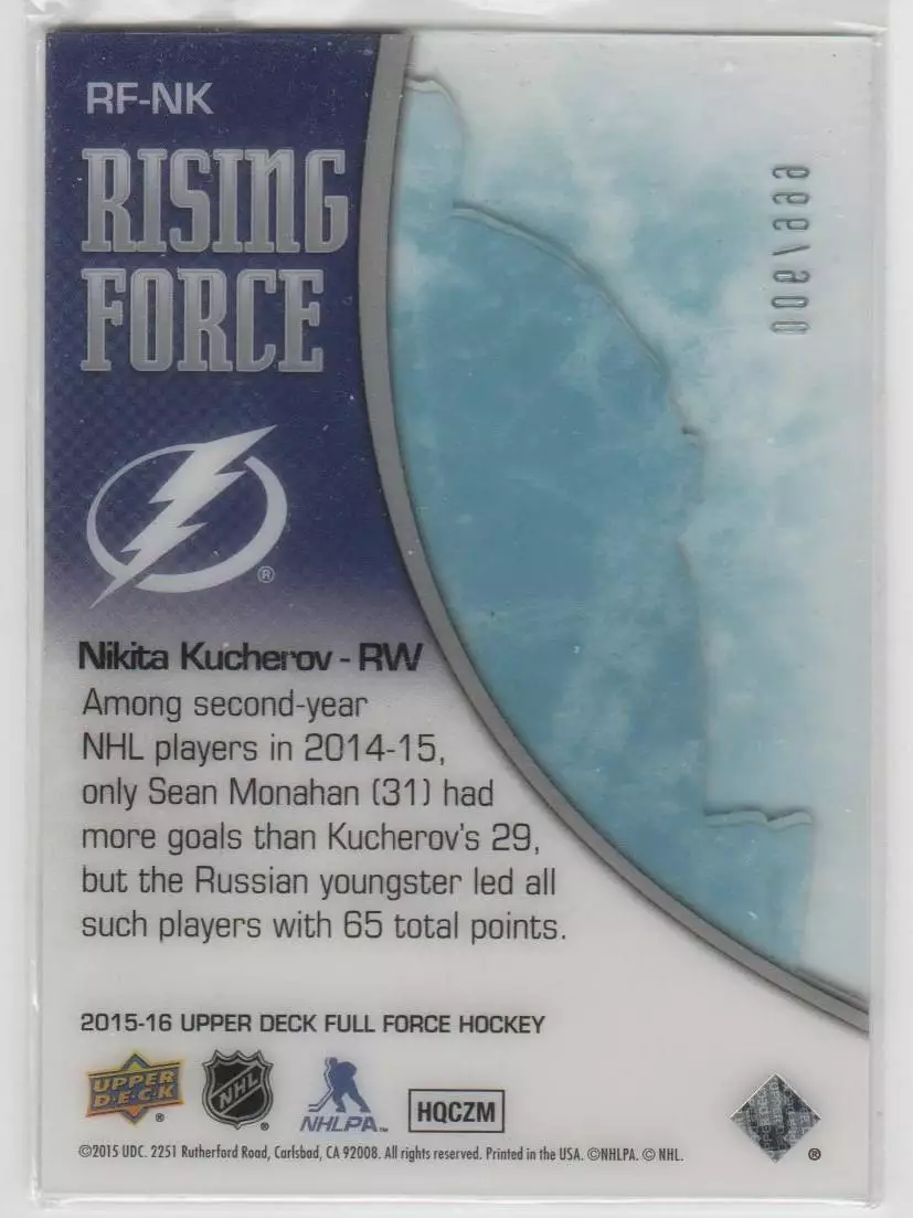 2015-16 Upper Deck Full Force Rising Force #RFNK Nikita Kucherov 006\999 1