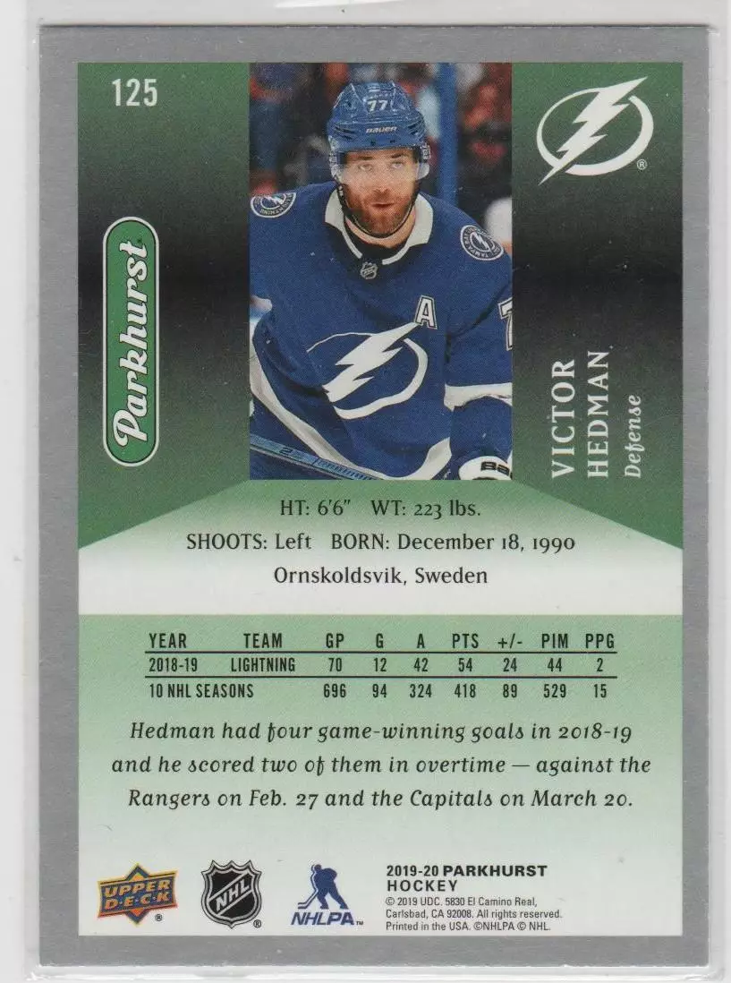2019-20 Parkhurst #125 Victor Hedman 1