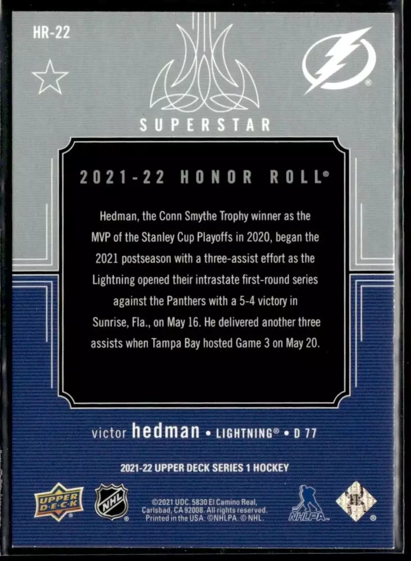 2021-22 Upper Deck Honor Roll #HR22 Victor Hedman 1