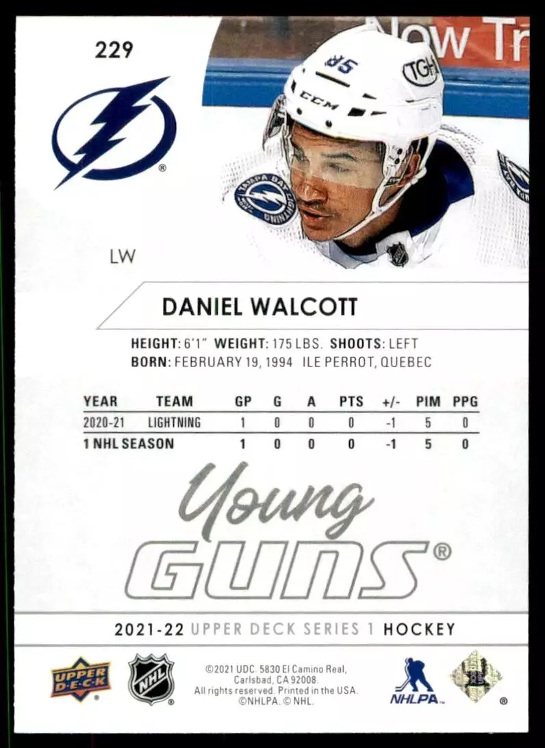 2021-22 Upper Deck #229 Daniel Walcott YG RC 1