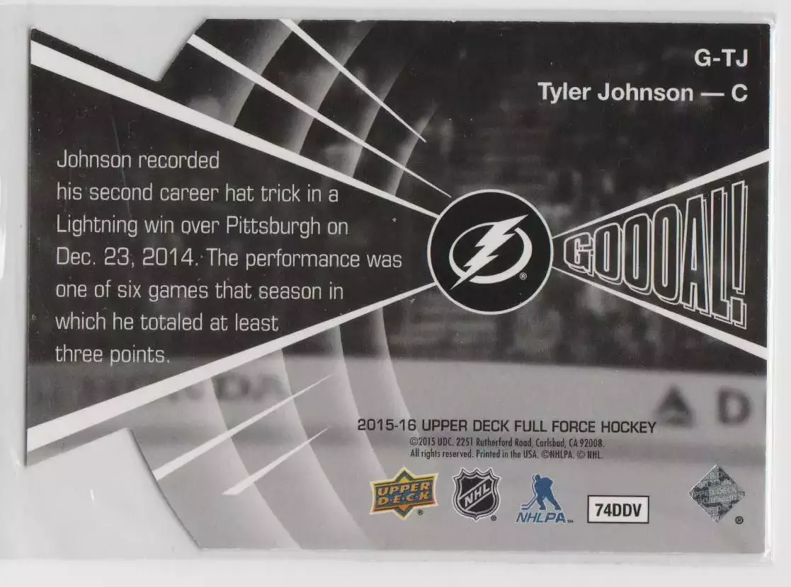 2015-16 Upper Deck Full Force Goooal #GTJ Tyler Johnson 1