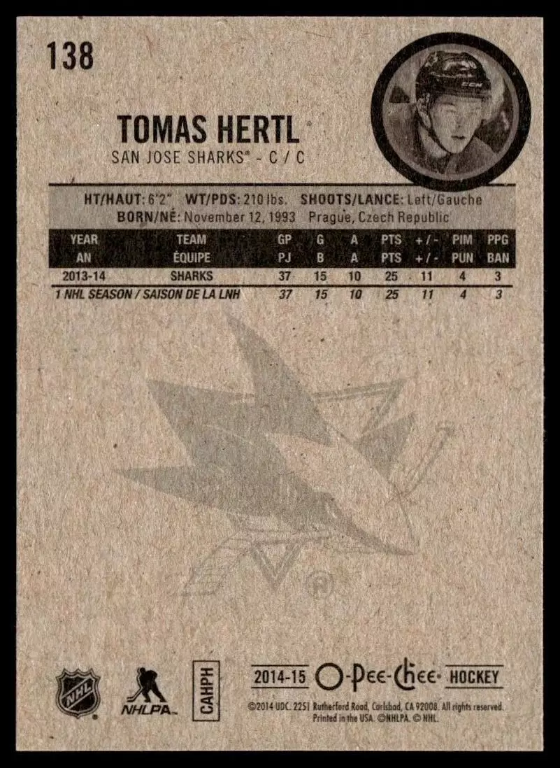 2014-15 O-Pee-Chee #138 Tomas Hertl 1