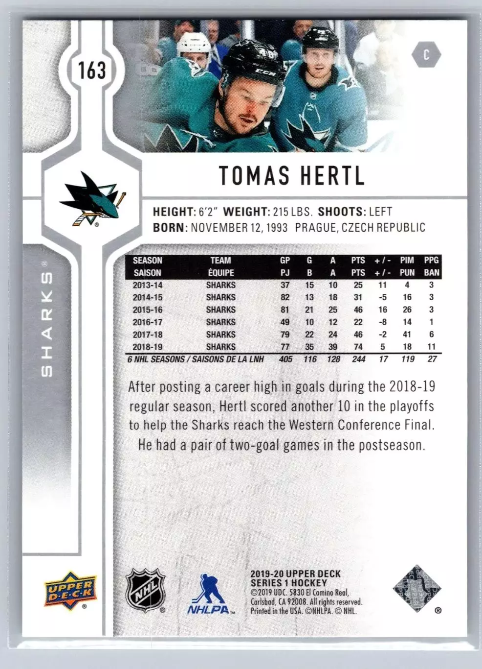 2019-20 Upper Deck #163 Tomas Hertl 1
