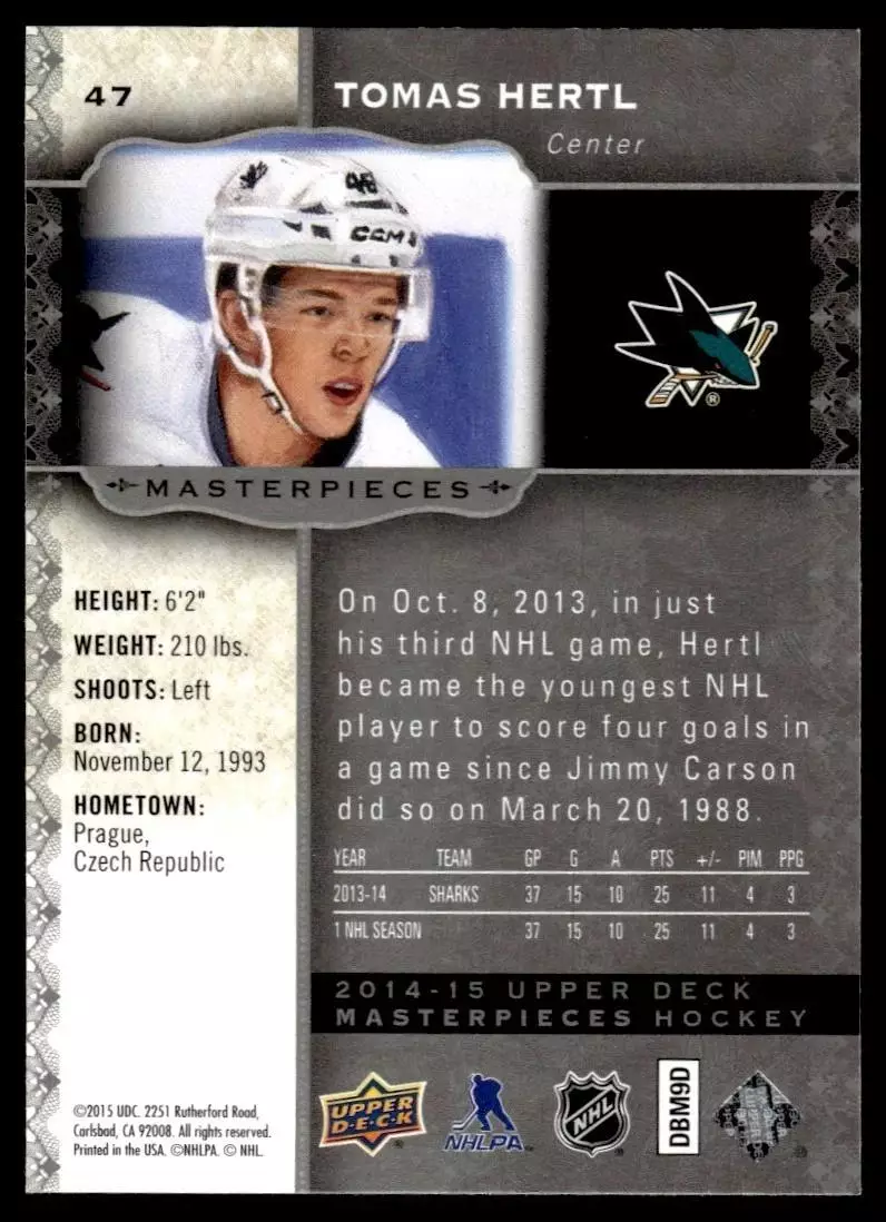 2014-15 UD Masterpieces #47 Tomas Hertl 1
