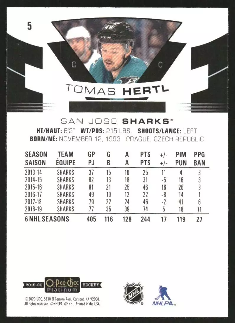 2019-20 O-Pee-Chee Platinum #5 Tomas Hertl 1