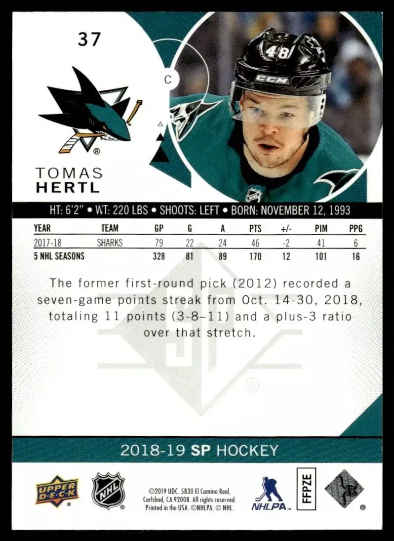 2018-19 SP Blue #37 Tomas Hertl 1