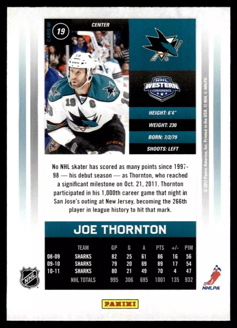 2011-12 Panini Contenders #19 Joe Thornton 1