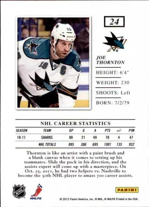 2011-12 Elite #24 Joe Thornton 1