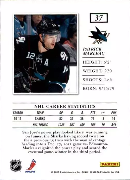 2011-12 Elite #37 Patrick Marleau 1