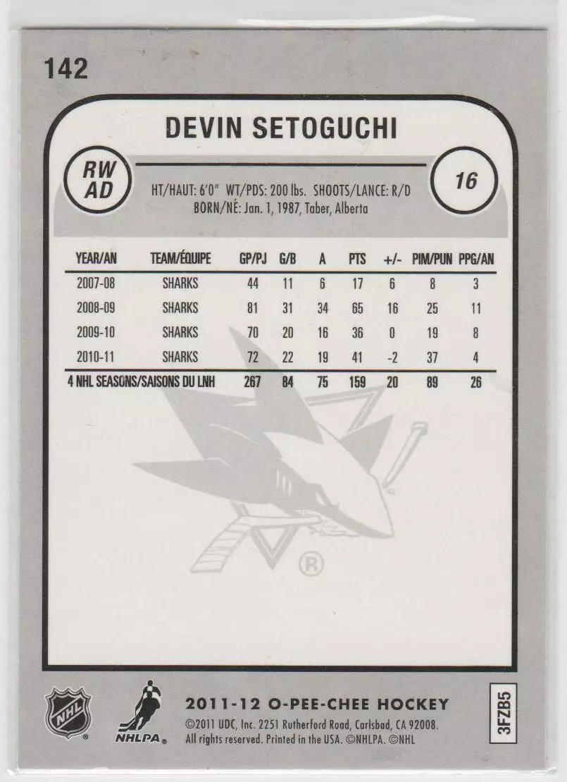 2011-12 O-Pee-Chee Rainbow #142 Devin Setoguchi 1
