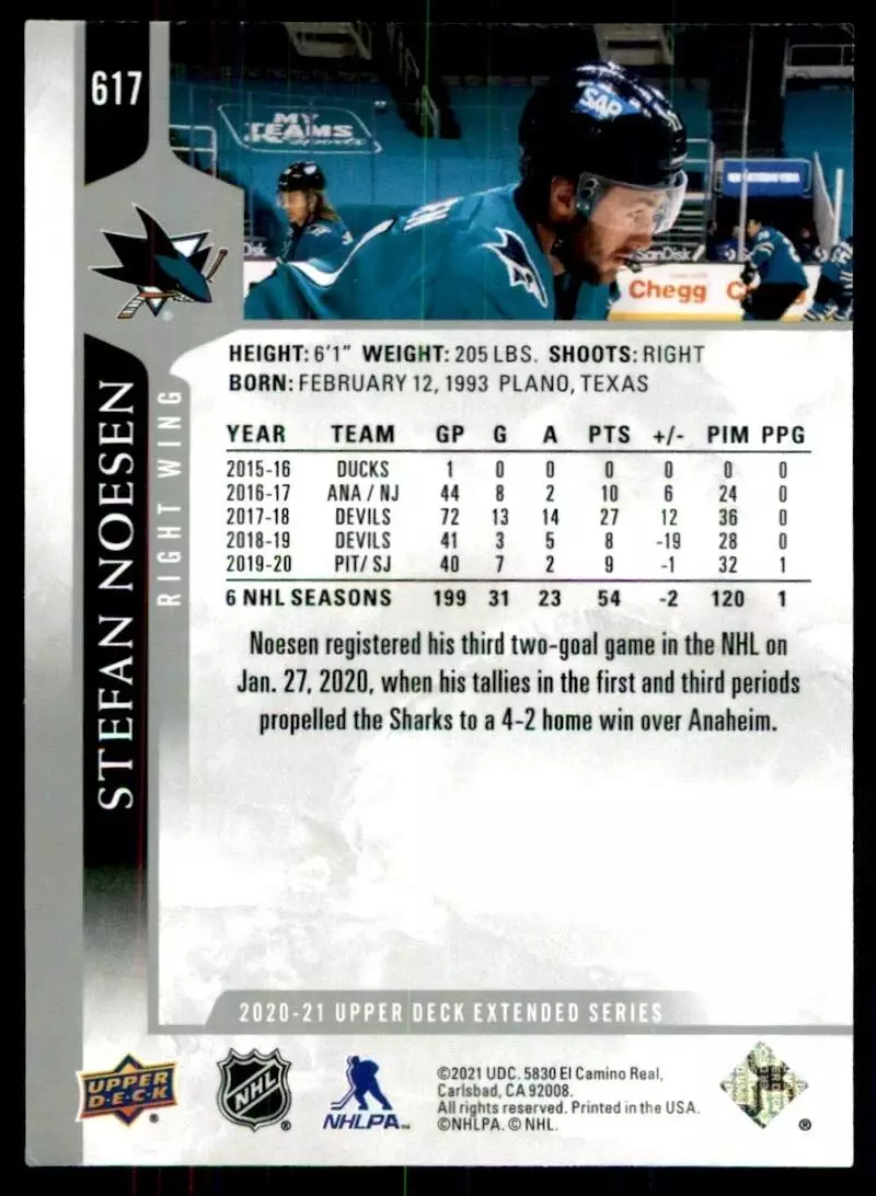 2020-21 Upper Deck #617 Stefan Noesen 1