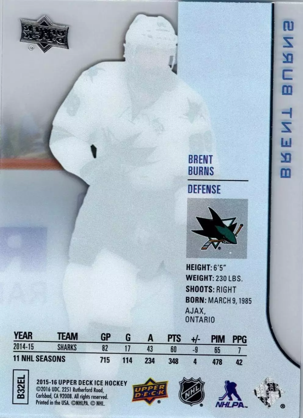 2015-16 Upper Deck Ice #73 Brent Burns 1
