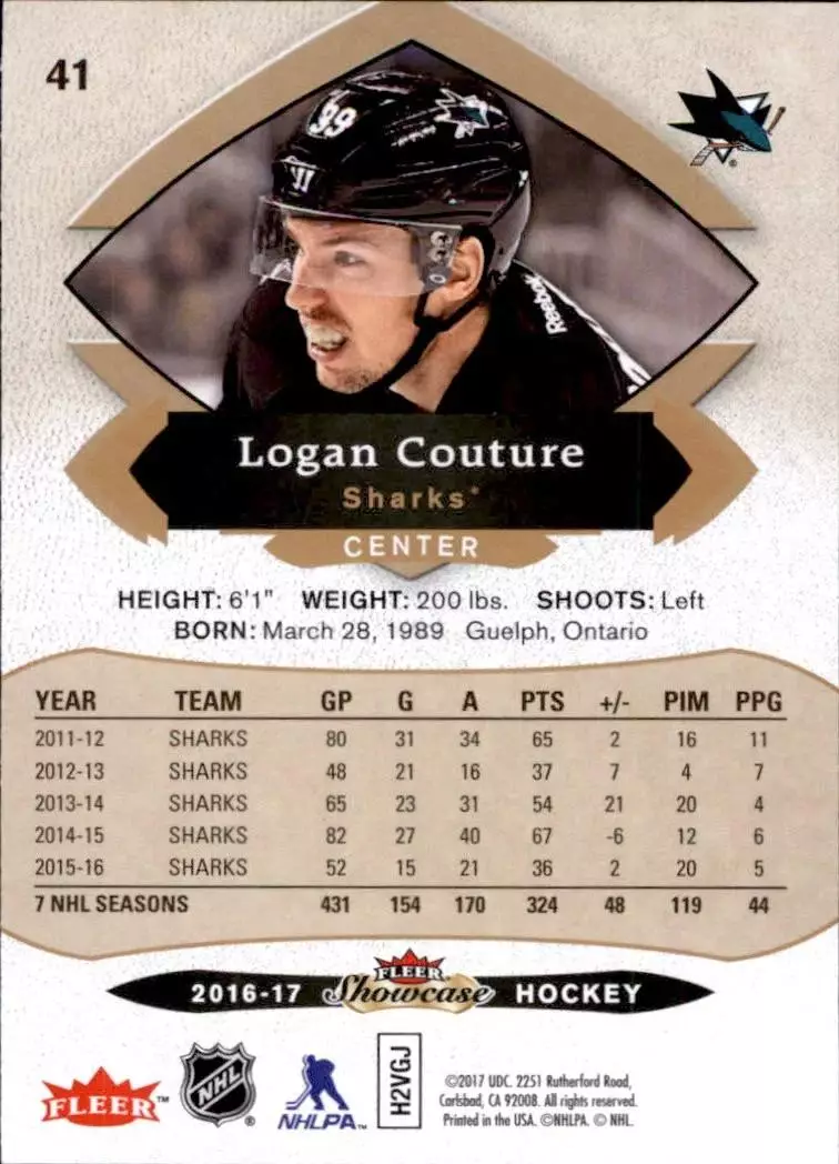 2016-17 Fleer Showcase #41 Logan Couture 1
