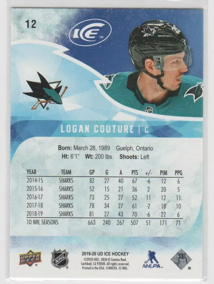 2019-20 Upper Deck Ice Green #12 Logan Couture 1
