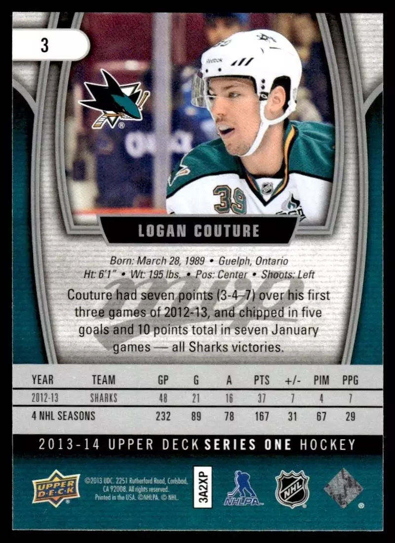 2013-14 Upper Deck MVP #3 Logan Couture 1
