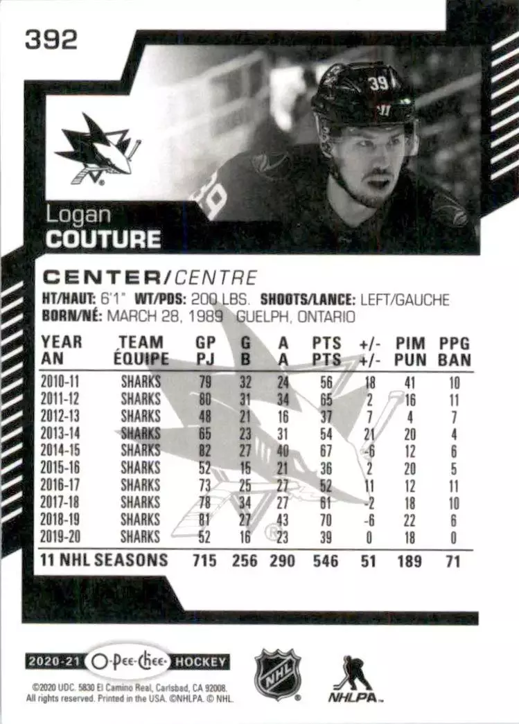 2020-21 O-Pee-Chee #392 Logan Couture 1