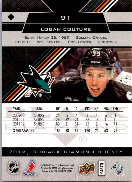 2012-13 Black Diamond #91 Logan Couture 1