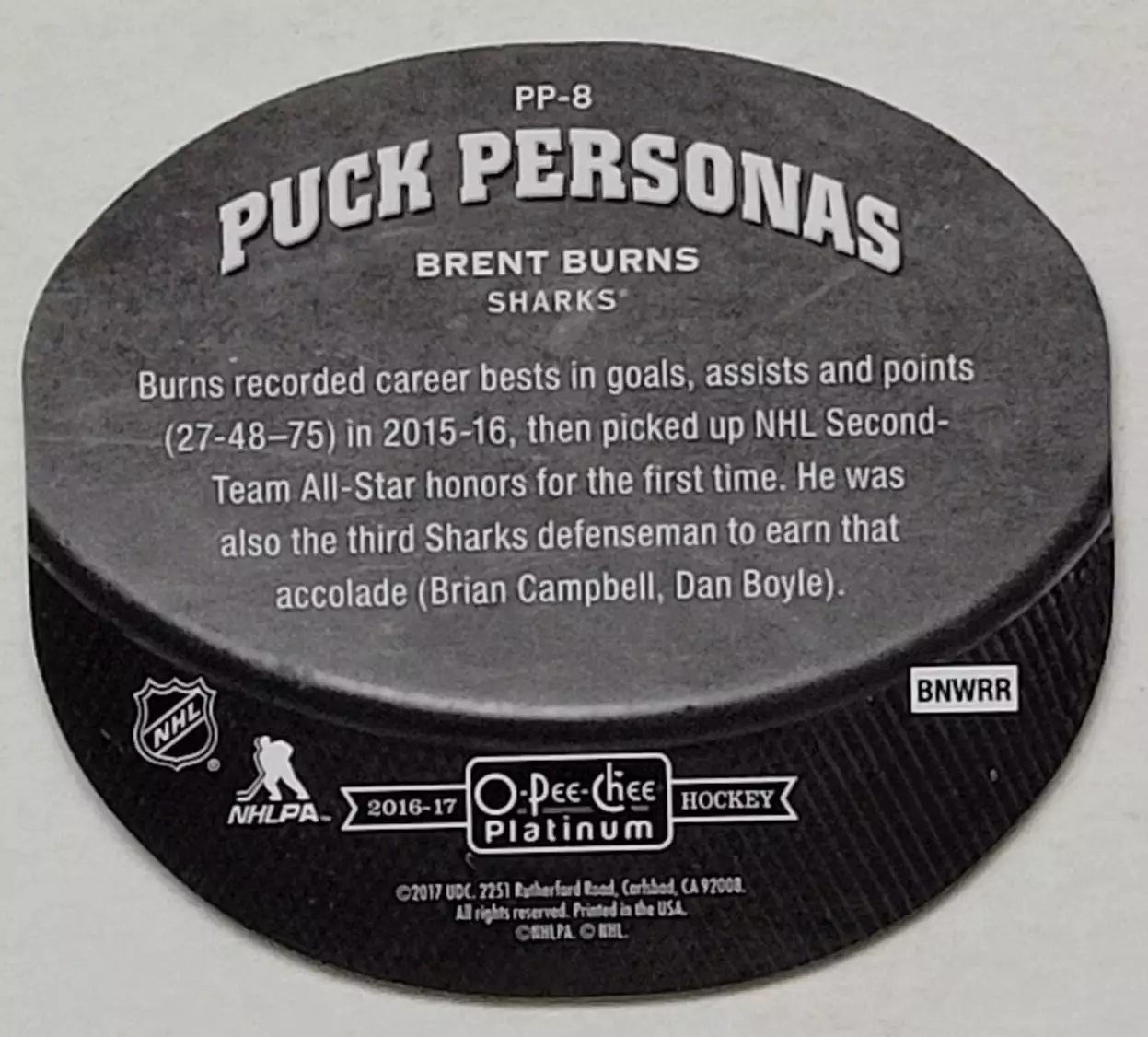 2016-17 O-Pee-Chee Platinum Puck Personas Die Cuts #PP8 Brent Burns 1