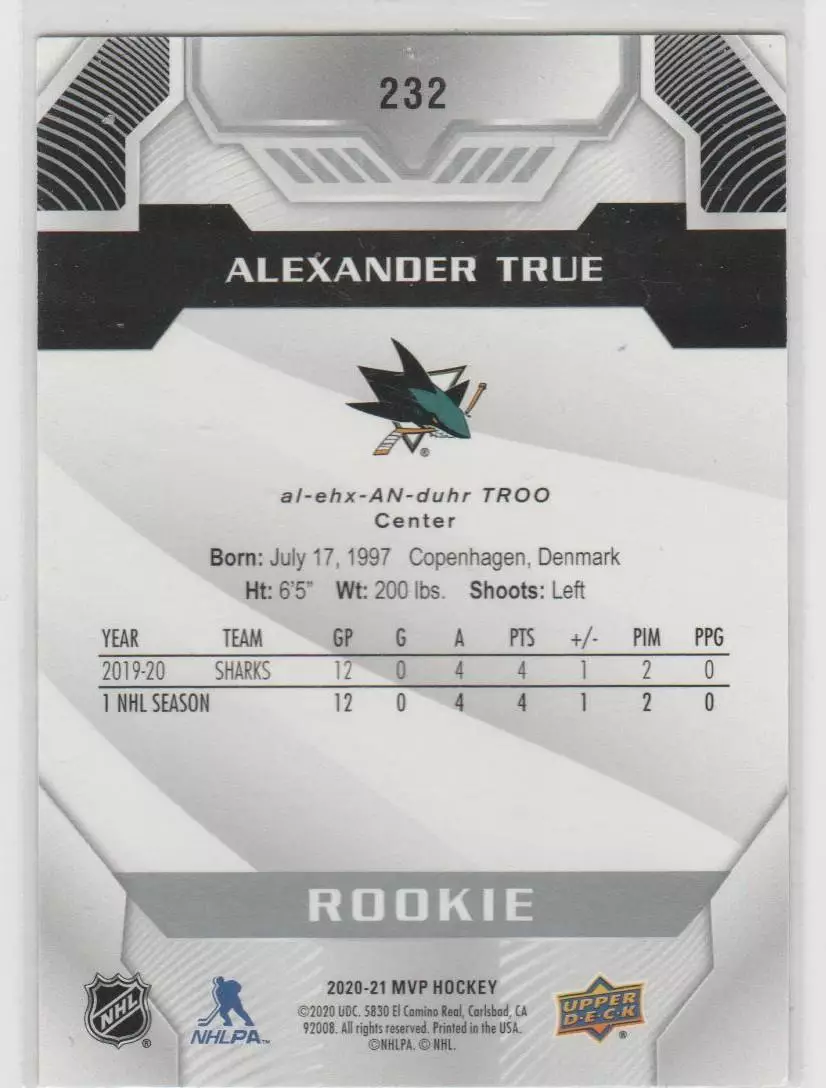 2020-21 Upper Deck MVP Silver Script #232 Alexander True 1