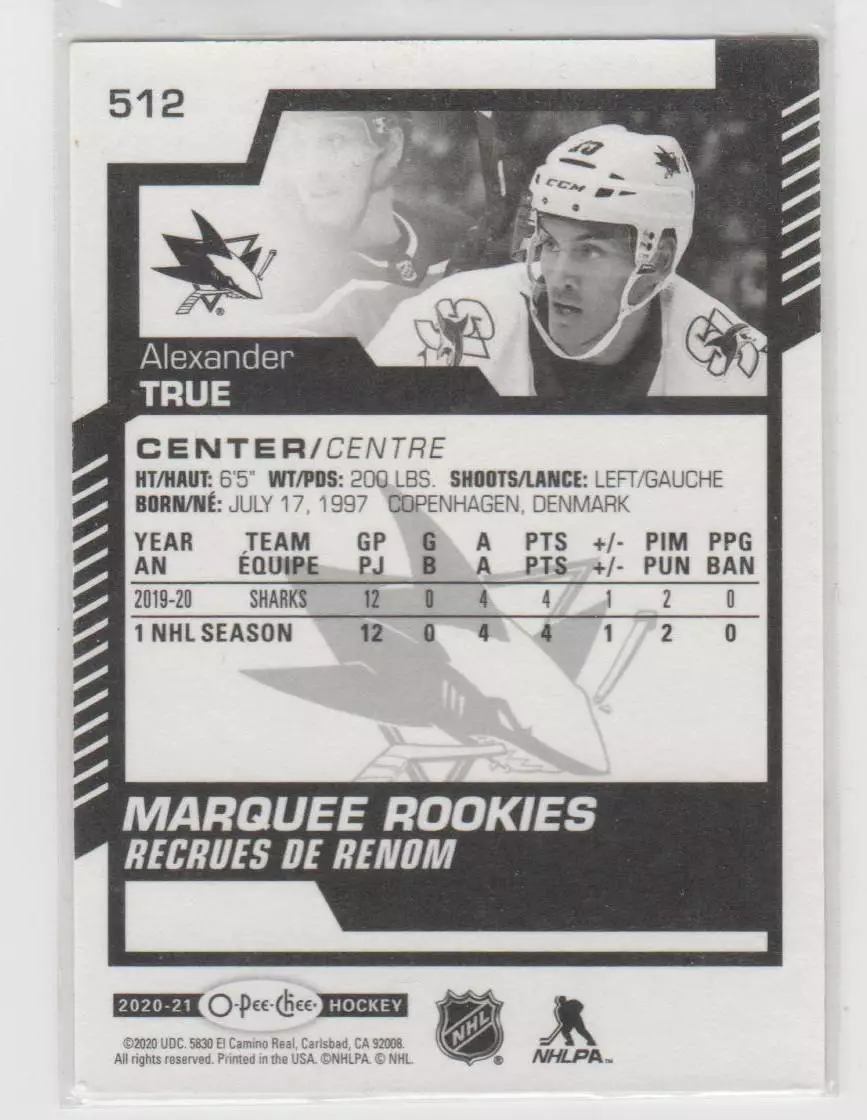 2020-21 O-Pee-Chee #512 Alexander True RC 1