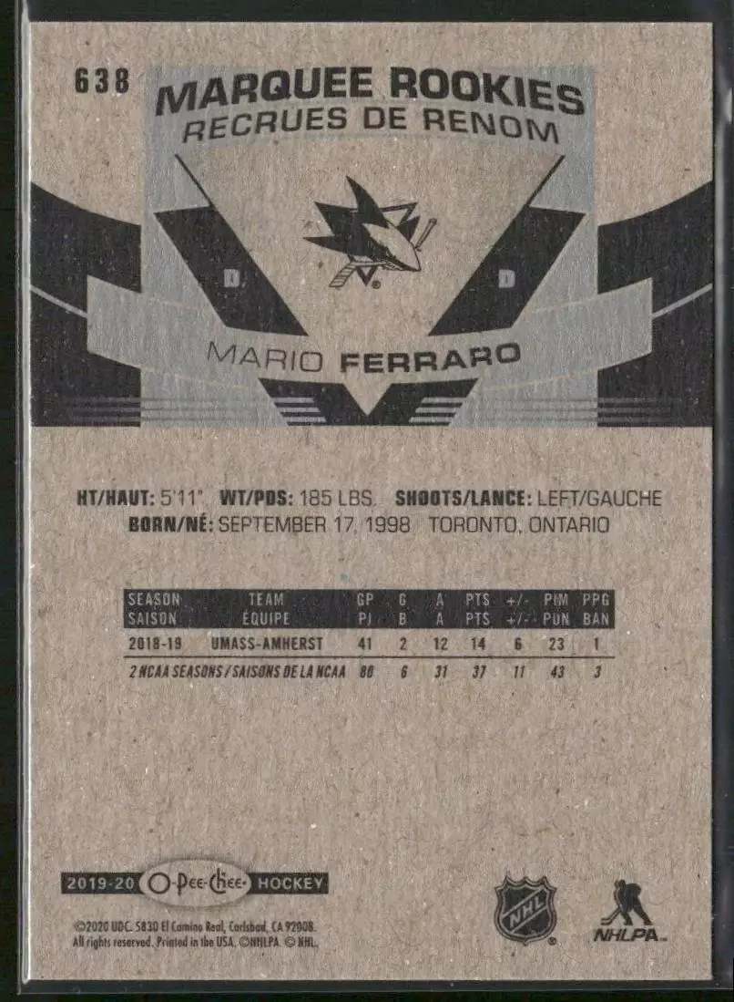 2019-20 O-Pee-Chee #638 Mario Ferraro RC 1