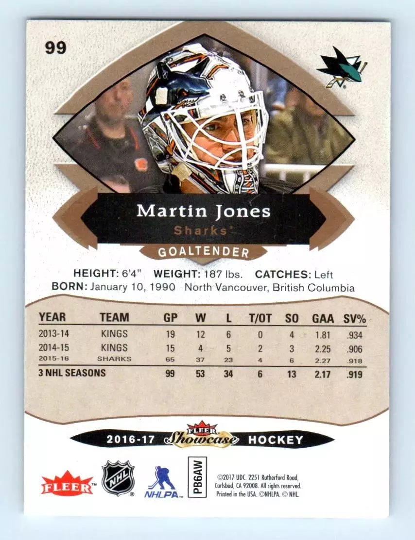 2016-17 Fleer Showcase #99 Martin Jones 1