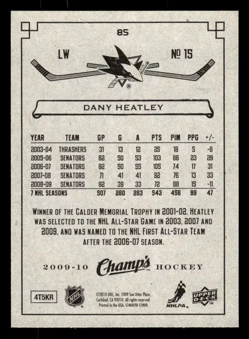 2009-10 Upper Deck Champ's #85 Dany Heatley 1
