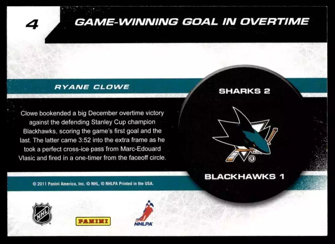 2011-12 Score Sudden Death #4 Ryane Clowe 1