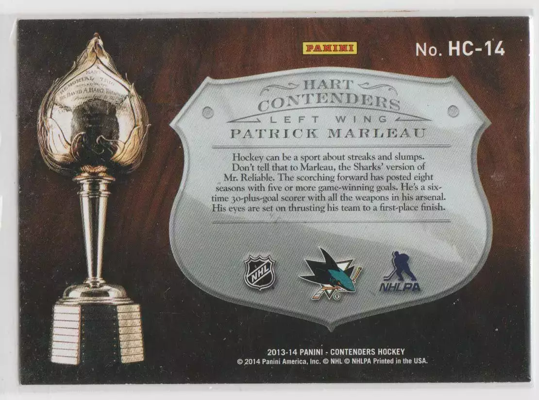 2013-14 Panini Contenders Hart Contenders #HC14 Patrick Marleau 297\499 1
