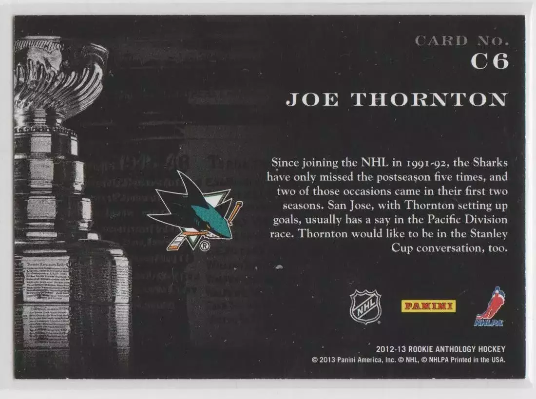 2012-13 Panini Contenders Cup Contenders #6 Joe Thornton 986\999 1