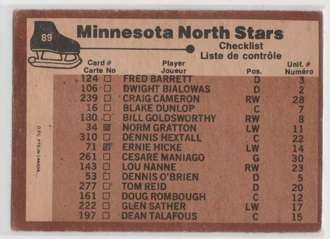 1975-76 O-Pee-Chee #89 North Stars Team 1