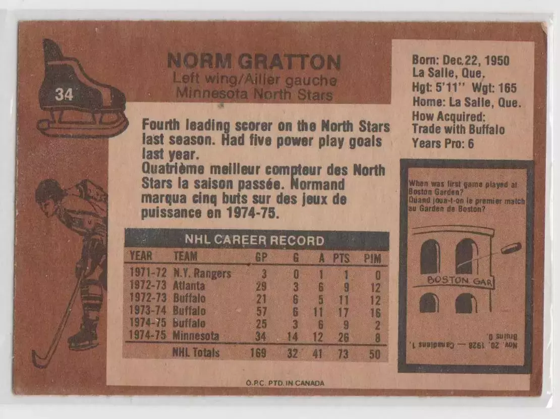 1975-76 O-Pee-Chee #34 Norm Gratton 1